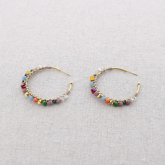 Pendientes aro cristales colores. Acero.