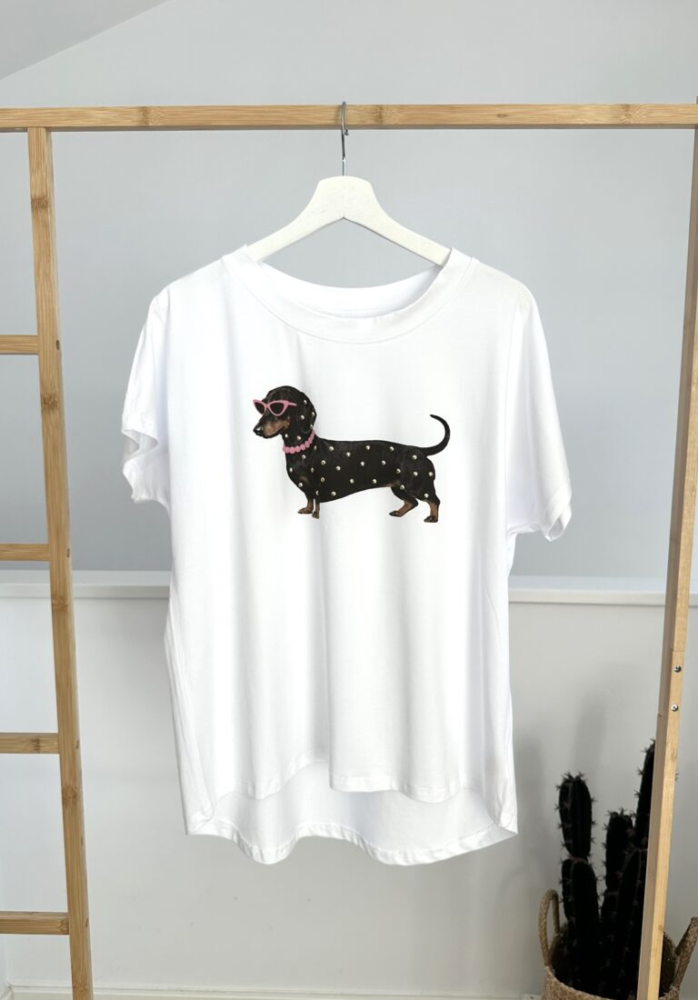 Camiseta teckel strass. Larga tras